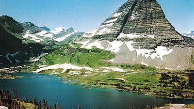 Bear Hat Mountain above Hidden Lake on a crest of the Continental Divide in Glacier National Park, Montana