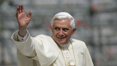Pope Benedict XVI blessing a crowd in Rome, Italy.