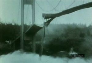 Witness the Tacoma Narrows bridge collapse into Puget Sound between the Olympic Peninsula and the Washington mainland