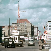 Checkpoint Charlie between East Berlin and West Berlin