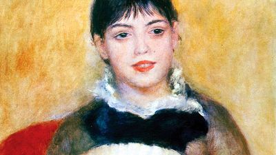 Pierre-Auguste Renoir, 'Girl with a fan', 1881. Oil on Canvas, 65x50 cm. State Hermitage Museum, St, Petersburg, Russia. The name of the girl is Alphonsine Fournaise, who Renoir painted on several occasions.
