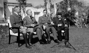 Henri Giraud, Franklin D. Roosevelt, Charles de Gaulle, and Winston Churchill; Casablanca Conference