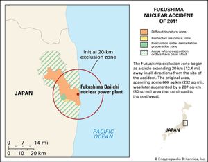 evacuation and exclusion zones of the Fukushima nuclear accident of 2011