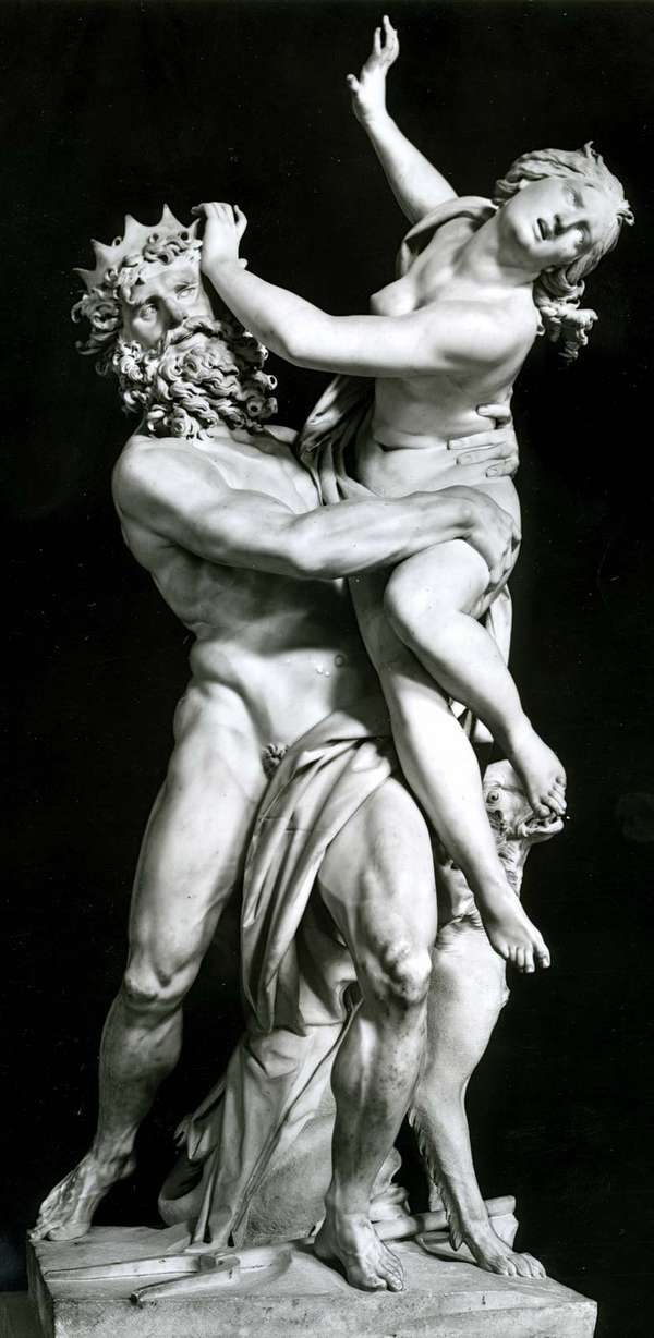 &quot;Pluto and Proserpina&quot; marble sculpture by Gian Lorenzo Bernini, 1621-22; in the Borghese Gallery, Rome.  This work has also been referred to as  &quot;Persephone abducted by Hades.&quot;