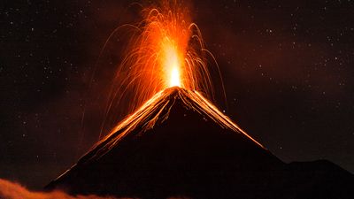 Volcanic eruption of a volcano near Antigua, Guatemala